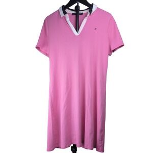 Tommy Hilfiger Women's Pink Polo Shirt Dress Cotton Contrasting Collar Large